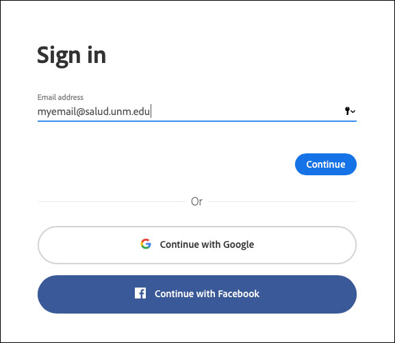 Image of Adobe Login Screen with HSC Email Address