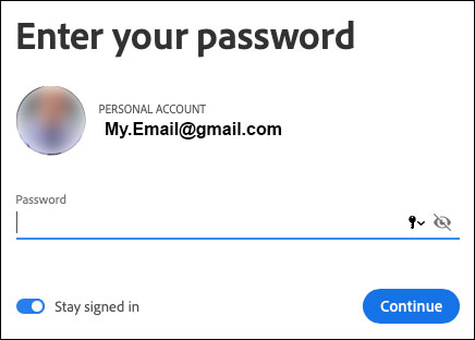 Image showing Adobe Password screen